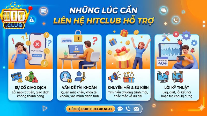 Khi lỗi về giao dịch hoăc các vấn đề khác nên liên hệ Hitclub ngay để được hỗ trợ Khi lỗi về giao dịch hoăc các vấn đề khác nên liên hệ Hitclub ngay để được hỗ trợ